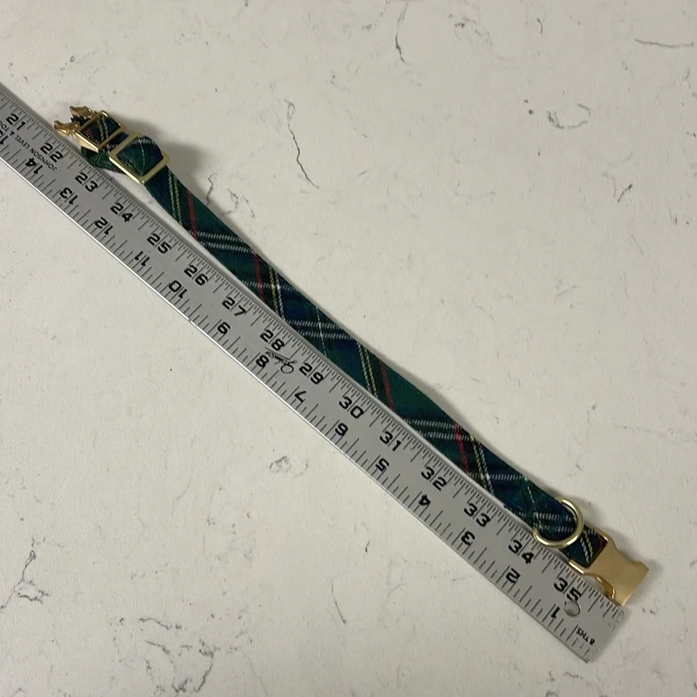 Holly Jolly Green Plaid Flannel Dog Collar Gold-tone Hardware Small-Medium X-MAS